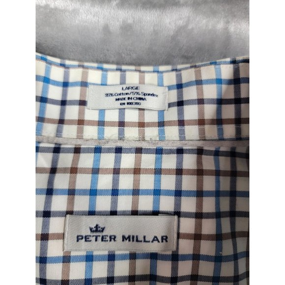 Peter Millar Men’s Large Casual Work Long Sleeve Button Stretch Shirt Plaid blue - Picture 4 of 6